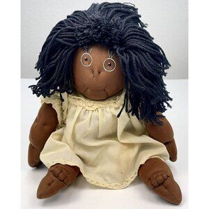 VTG 1980s Handmade 18" Soft Sculpture African American DOLL Yarn Hair OOAK EUC